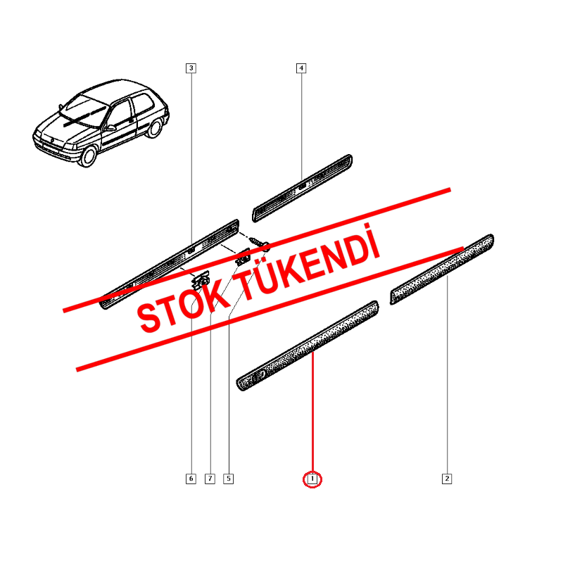 RENAULT CLİO 1 98< KAPI BANDI SİYAH (RT YAZISIZ) ÖN SOL 7700829793