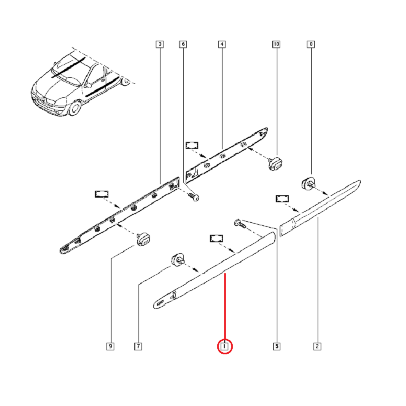 RENAULT CLİO 2 - II KAPI BANDI SİYAH ÖN SOL 8200072230