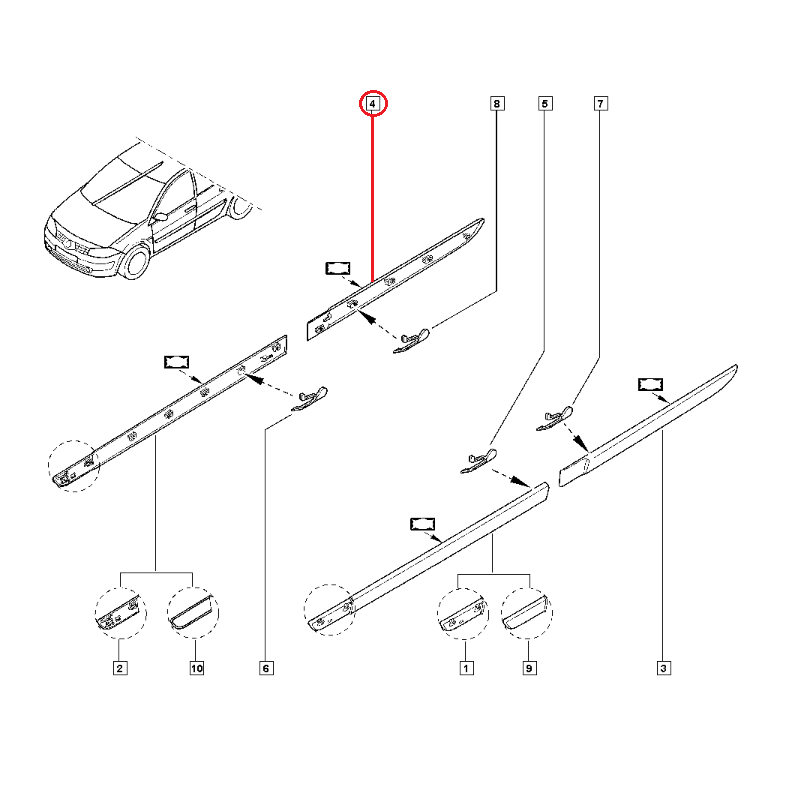RENAULT MEGANE 2 - II KAPI BANDI GRİ ARKA SAĞ 7701475250 - 8200574628 - 8200574629