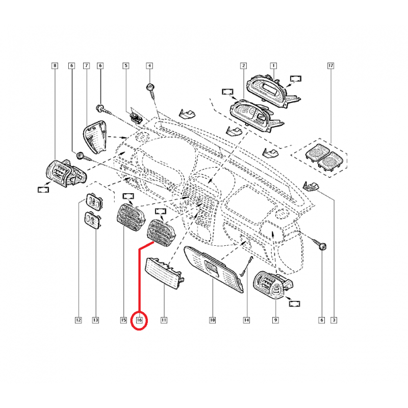 RENAULT CLİO 2 - II HAVALANDIRMA IZGARASI ORTA SAĞ (GRİ) 7702258376 - 7701057729 - 7702258280 - 7701057730 (YERLİ)
