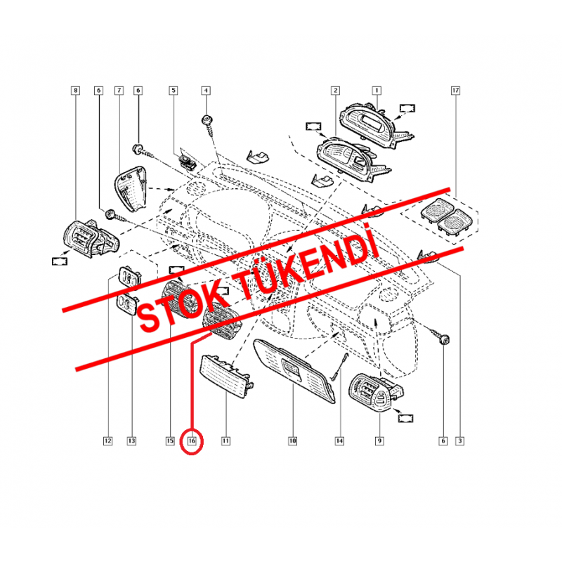 RENAULT CLİO 2 - II HAVALANDIRMA IZGARASI ORTA SAĞ (GRİ) 7702258376 - 7701057729 - 7702258375 - 7701057730
