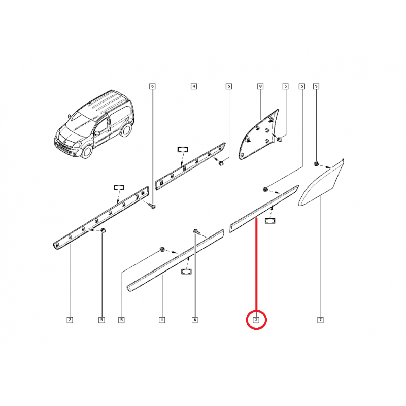 RENAULT KANGOO 3 - III KAPI BANDI ARKA SOL 808211241R - 8200439115 (YERLİ)