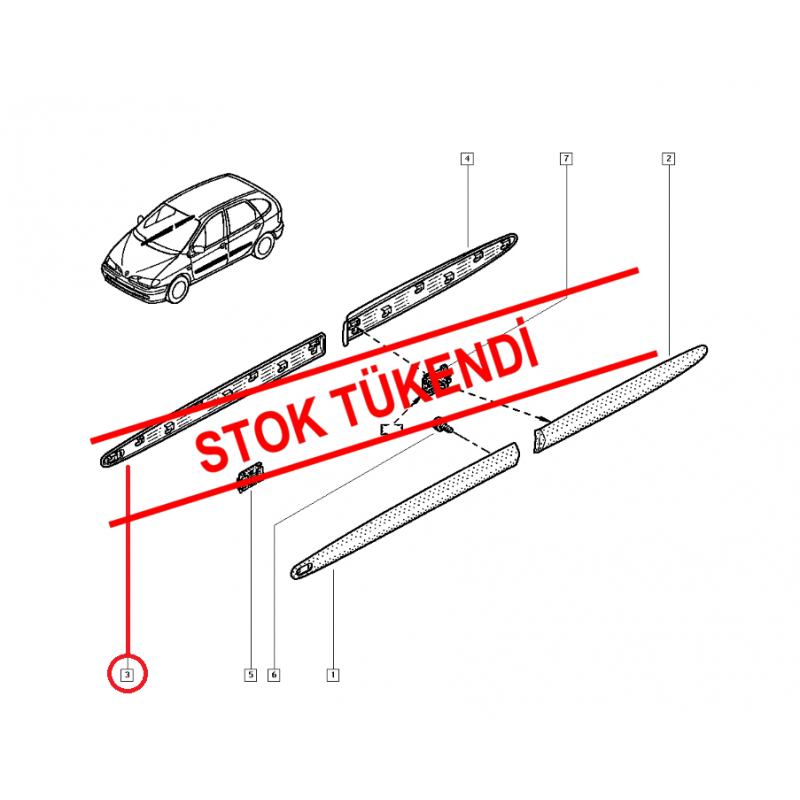 RENAULT SCENİC 1 99> KAPI BANDI SİYAH ÖN SAĞ 7700433054