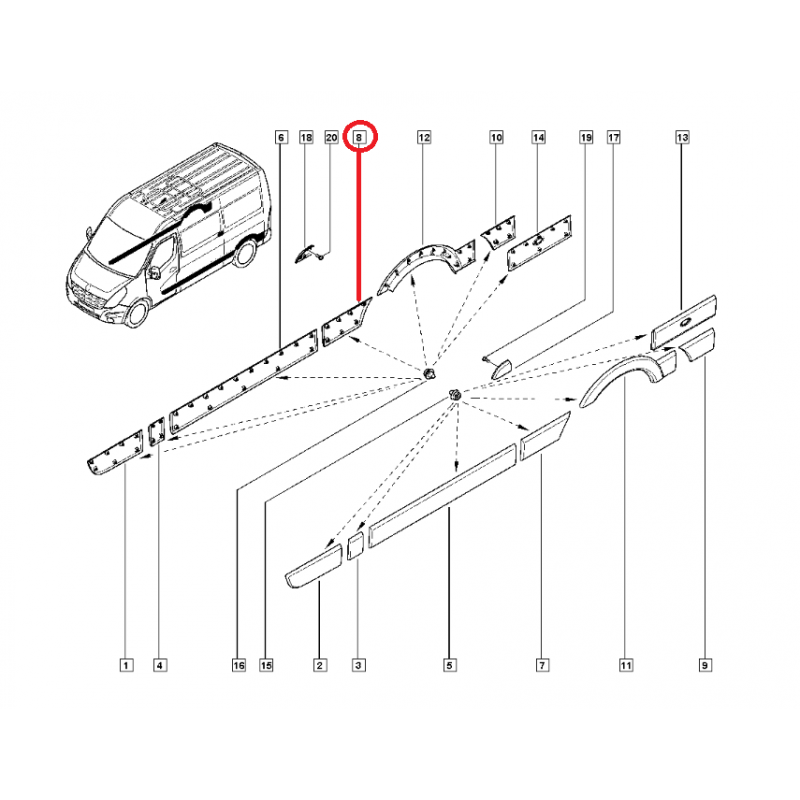 RENAULT MASTER 3 - III KAPI BANDI ARKA SAĞ KISA KASA 768F30006R (YERLİ)